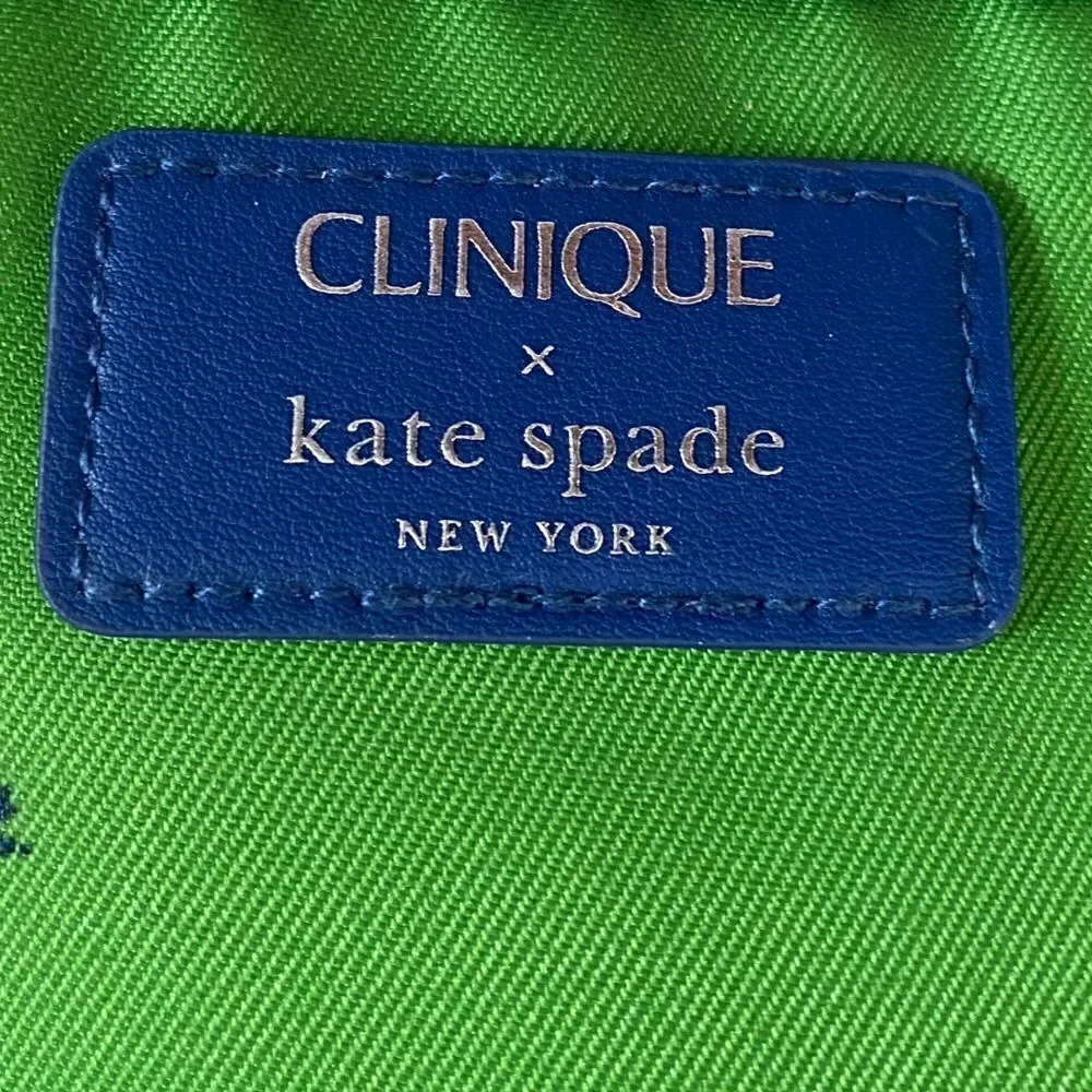 Kate Spade x Clinique Collab Green/Blue Floral Zip Top Make Up/Cosmetic Bag. NWT
